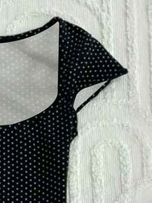 Camiseta de mujer de unicolor con cuello cuadrado y mangas cortas, versátil para uso diario y salidas - Multicolor 4 - Ver 3