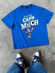 Men's Basic Graphic Tee | "Y'all Be Cap'n Too Much" Design | 100% Cotton | Soft & Comfortable | Casual Wear | Gift For Him | Unisex Crew Neck Tee | Made In USA | Factory Direct: Men's Funny Cartoon Print Tee. - 軍綠色 - 查看 2