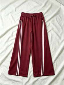 Pantalones rectos negros holgados y casuales de vacaciones para otoño e invierno - Burdeos - Ver 5