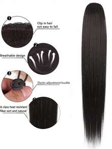 Extensiones de cola de caballo de 36"/34" con cordón, cola de caballo larga y recta falsa, extensión de cabello sintético natural y suave con clip, resistente al calor - negro natural - Ver 3