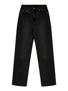 2026 Nuevos Jeans de Pierna Recta para Mujer, Hechos de Tela Elástica con Lavado Vintage, Elegantes y de Moda, Estilo Streetwear Y2K, Uso Casual Diario, Adecuado para Primavera/Verano, Color: Azul - Negro - Ver 6