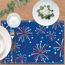 1/4 Pcs, Red Fireworks And Star Pattern July 4Th Theme Placemat, Memorial Day Patriotic Theme, 12X18 Inch Placemat, Coffee Table Mat, Home Placemat, Table Decoration, Room Decor - 1PC-Kiểu 1 - Xem 2