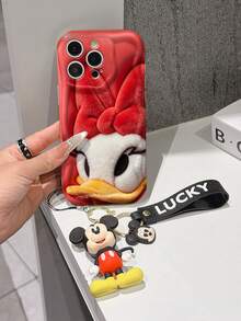 Disney Mickey Mouse Clubhouse Phone Case : 3D Fluffy Pattern Border Protector Phone Soft Phone Case With A Free Cute Mickey Bracelet Chain Lanyard, Mickey, Minnie, Goofy, Donald Duck, Daisy Duck, Pluto, For Apple 17 Promax 17 Pro 16 15 14 13 12 11 Pro Max XS Max X XR Soft Cover Summer Phone Case - 白色 - 查看 3