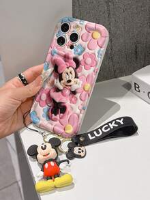 Disney Mickey Mouse Clubhouse Phone Case : 3D Fluffy Pattern Border Protector Phone Soft Phone Case With A Free Cute Mickey Bracelet Chain Lanyard, Mickey, Minnie, Goofy, Donald Duck, Daisy Duck, Pluto, For Apple 17 Promax 17 Pro 16 15 14 13 12 11 Pro Max XS Max X XR Soft Cover Summer Phone Case - White - View 4