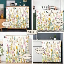 1pc Colorful Wild Flower & Butterfly Print Polyester Short Plush Tablecloth, Convenient Hanging Curtain For Kitchen Cabinet, Ideal Home Decor For Kitchen, Laundry, Storage Cabinets, Also Suitable For Window Curtains - Multicolor - View 8