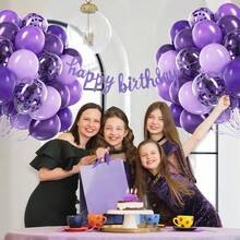 56pcs/28pcs Set 10inch/12inch Deep Purple, Macaron Purple, Light Purple, Metallic Purple, Purple Foil & Sequin Latex Balloon Arch Kit, Premium Latex Balloons, Suitable For Birthday, Baby Shower, Wedding, Bridal Shower, Anniversary, Bachelorette Party Decoration - Multicolor - View 5
