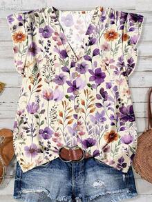 Camisa casual minimalista, bohemia, elegante, romántica, retro con estampado rosa, adecuada para la playa, vacaciones, atuendo de verano para mujer, camisa casual de verano para mujer - Multicolor 4 - Ver 3