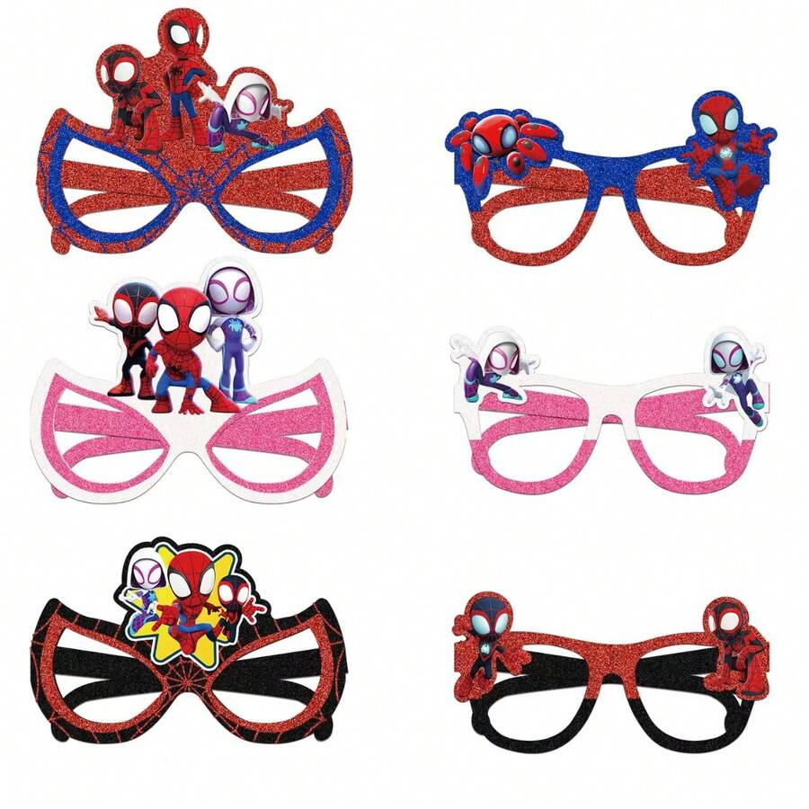 12pcs Disney Marvel Spider-Man Pink Cute Cartoon Paper Glasses, Party Costume Accessories Mask Glasses, Birthday Gift Decoration - A - View 1