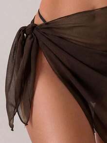 1 pieza Conjunto de pareo y falda de color café para vacaciones, moda de verano y playa - Café integral - Ver 4