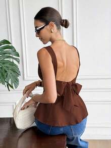 Blusa elegante con volantes bordados para mujer - Marrón 2 - Ver 4