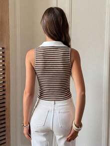 Blusa casual y versátil de uso diario con rayas para mujer - Marrón 2 - Ver 2