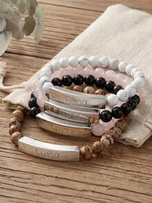 1pc Customized Women's Natural Stone Name Bracelet, Personalized Fashion Natural Stone Beaded Bracelet, Girlfriend Gift, Customized Mother's Day Bracelet, Laser Engraved Text Bracelet, Custom Name Bracelet, Engraved Anniversary Date Bracelet, Colorful Elastic Natural Stone Bracelet, Women's Bracelet, Customized Mom Bracelet, Christmas Customized Bracelet Gift For Her, Personalized Beaded Name Bracelet - Natural Stone Bracelet - View 10