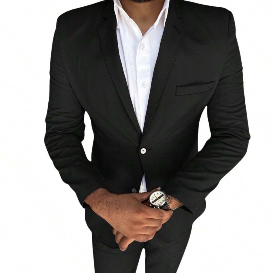 Men's Suit In Polyviscose PV For Weddings - Black - View 1