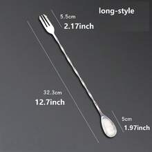 1pc Stainless Steel Cocktail Stirrer, Long Bar Spoon With Three-Pronged Pointed Tip - View 11