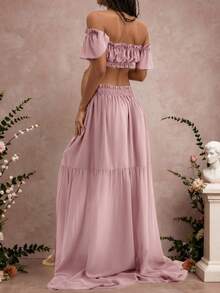 Đầm bầu không tay xếp ly, chất liệu chiffon co giãn vừa phải, chi tiết bèo nhún, xẻ tà phía trước, gấu đầm xếp ly, thích hợp chụp ảnh bầu và dự tiệc mừng em bé, màu hồng. - Hồng - Xem 2