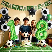 5pcs Football Party Birthday Balloon Set, Includes 40-Inch 0-9 Pixel Number Balloons, Football Balloons, Pentagram Balloons, Suitable For Birthday, Football Theme Party, Sports Theme Party Decoration - Multicolor - View 6