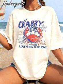 100% Algodón Puro, Nueva Colección de Verano 2026, Blusas de Mujer, Ropa Elegante Millennium para Mujer, JIEDONGZHI, Camiseta de Algodón Puro con Diseño de Cangrejo y Estrella de Mar "Crabby Please Return To The Beach", 100% Algodón, Conjuntos de Verano para Mujer, Ropa de Vacaciones para Mujer, Ropa de Verano, Conjuntos para Festivales, Blusas de Verano para Mujer, Blusas de Verano para Mujer para Pascua, Conjuntos de Primavera para Mujer Más Vendidos, Camisas de Playa de Verano para Mujer, Alta Calidad, Elegantes y Amigables con la Piel. - Negro - Ver 6
