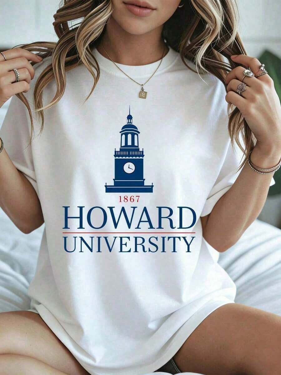 1 camiseta de la Universidad Howard 1867 con estampado del logotipo de la Universidad Howard, ropa casual negra para estudiantes universitarios y exalumnos, primavera-verano, 180g, 100% algodón suave. - Blanco - Ver 1