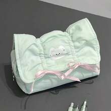 Soft Cute Cat Bow Pencil Case, Macaron Color Matching Ribbon Pleated Design, Large Capacity Fits Multiple Pens, Soft & Durable Material, Full Of Girly Charm, Suitable For Study & Storage - Cat - View 6
