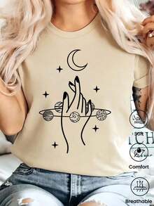 Camiseta de cuello redondo y mangas cortas de ropa fashion, fabricada en México, para la temporada primavera-verano 2026. Con estampado de dibujos animados, es un modelo de pareja, apta para usar tanto por dentro como por fuera, ideal para oficina y estilo casual, diseñada para hombres y mujeres, en unidad individual.Pure-Cotton - Albaricoque - Ver 6