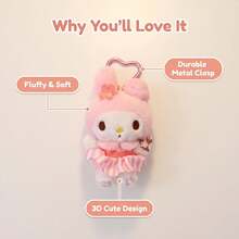 Móc khóa hình thú nhồi bông Hello Kitty My Melody Kuromi chính hãng của Sanrio, thiết kế hoa anh đào, thích hợp để trang trí túi xách, ba lô, ví và túi tote, tuyệt vời cho sử dụng hàng ngày và làm quà tặng dịp lễ. - Nhiều màu - Xem 4