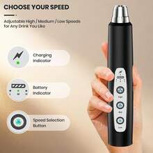 Colarlemo Milk Frother Handheld Rechargeable, Frother Wand Drink Mixer Electric Whisk For Coffee, Detachable With 3 Stainless Whisks, Hand Mixer For Lattes, Cappuccino, Matcha, Egg, No Stand,Black - ColorA - View 4