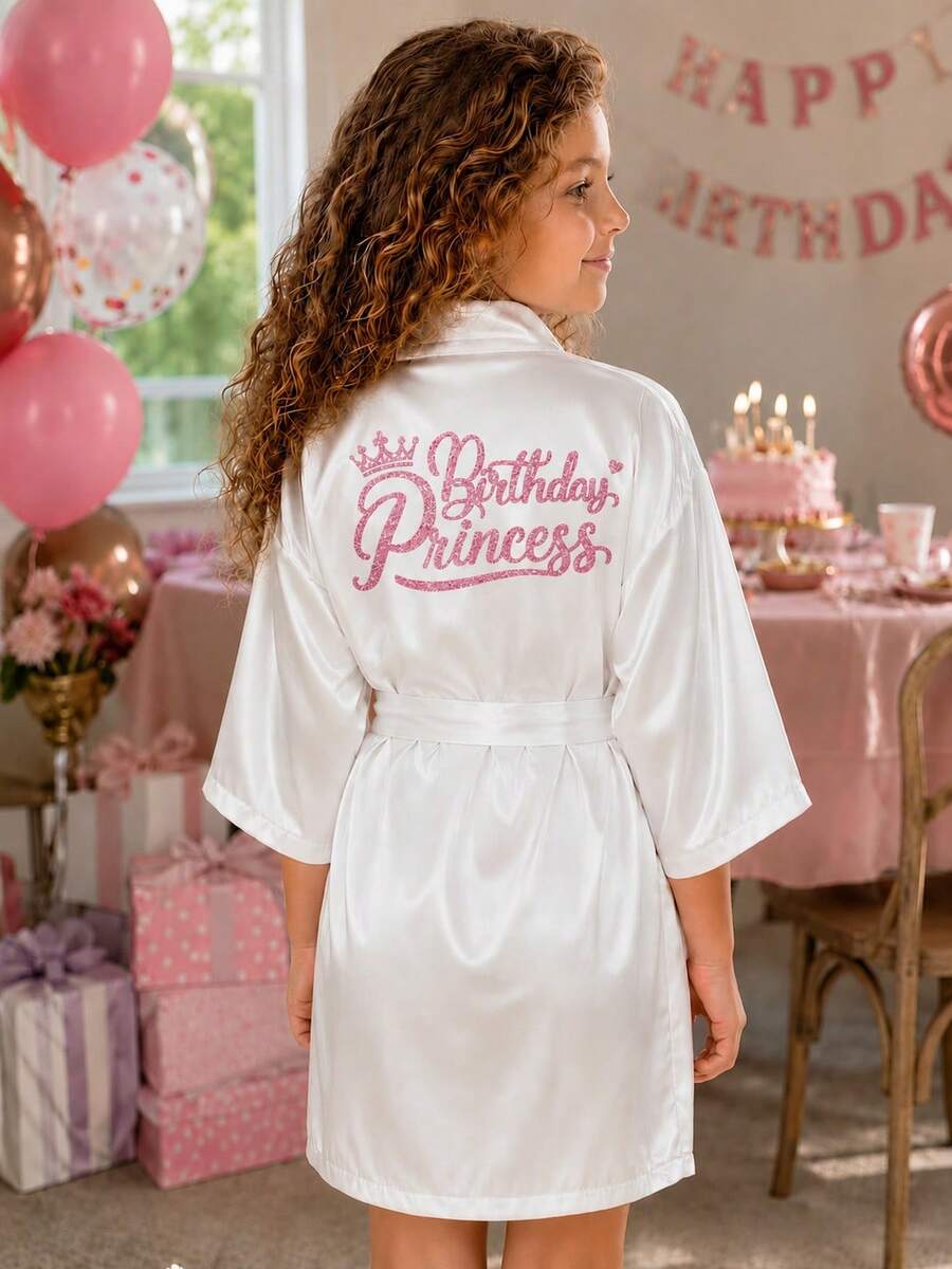 1件女童生日公主金色粉末睡衣,日式睡袍,适合生日派对、节日庆典、生日礼物、旅行睡衣、圣诞节 - 白Princess - 查看 1