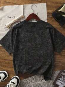 Short-Sleeved T-Shirt With Round Neck, Raccoon Print And Tie-Dye, Minimalist And Fashionable Style For Summer, Versatile And Elegant Blouse For Women In Black (Retro Style, Fresh Style, Sweet Style, Unisex) - 黑色 - 查看 5
