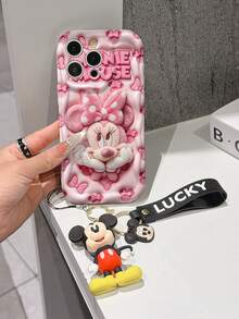 Disney Mickey Mouse Clubhouse Phone Case : 3D Fluffy Pattern Border Protector Phone Soft Phone Case With A Free Cute Mickey Bracelet Chain Lanyard, Mickey, Minnie, Goofy, Donald Duck, Daisy Duck, Pluto, For Apple 17 Promax 17 Pro 16 15 14 13 12 11 Pro Max XS Max X XR Soft Cover Summer Phone Case - 白色 - 查看 3