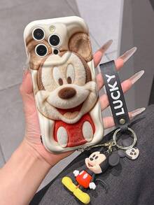 Disney Mickey Mouse Clubhouse Phone Case : 3D Fluffy Pattern Border Protector Phone Soft Phone Case With A Free Cute Mickey Bracelet Chain Lanyard, Mickey, Minnie, Goofy, Donald Duck, Daisy Duck, Pluto, For Apple 17 Promax 17 Pro 16 15 14 13 12 11 Pro Max XS Max X XR Soft Cover Summer Phone Case - 白色 - 查看 5