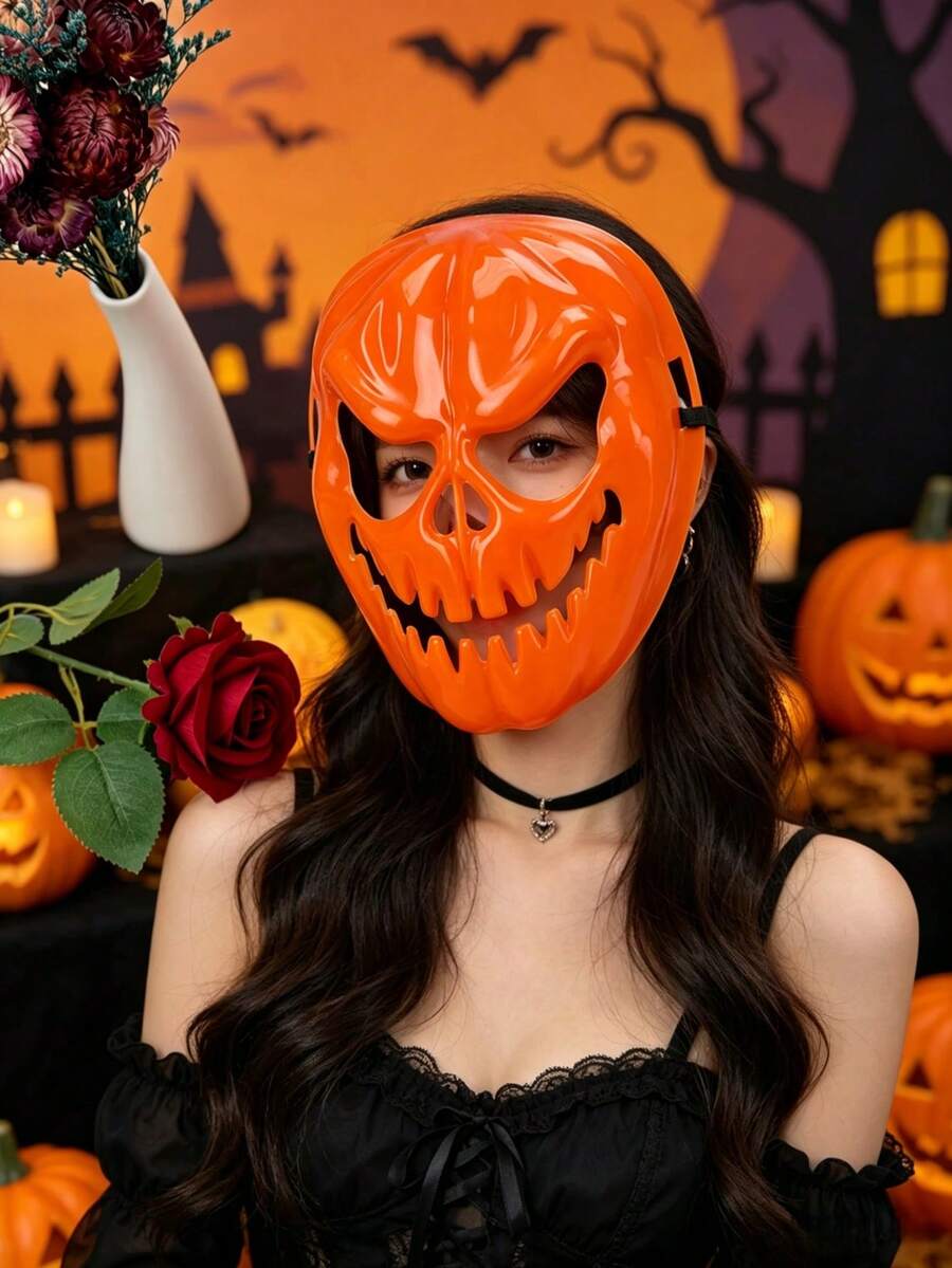 1/2 chiếc mặt nạ đầu lâu bí ngô màu cam cổ điển, phụ kiện hóa trang Halloween, dự tiệc. - Nhiều màu - Xem 1