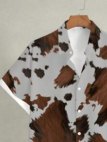 Abstract Brown And White Cowhide Inspired Pattern Symbolizing Rustic Freedom And Natural Spirit Blended With Modern Art Hawaiian Shirt For Men Stylish 3D Printed Casual Button Up Top - trắng - Xem 3