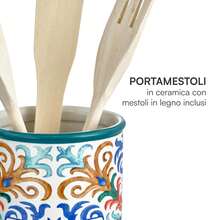 Baroni Home Portamestoli Decorato in Ceramica con Mestoli Inclusi, Accessorio da Cucina Colorato Resistente, Linea Capri, 11x11x25 cm - Portamestoli - Visualizzare 4