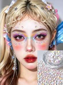 1盒「Mermaid Bubble」雙風格幻彩臉部裝飾水鑽，多尺寸極光漸層水鑽套組，適用於人魚妝容、音樂節、動漫展、攝影 - 彩色 - 查看 4