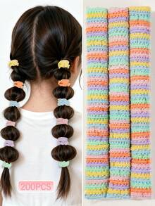 200pcs Girls Spring Color Lace Minimalist Hair Ties, Non-Damaging Hair Elastics, Small Hair Scrunchies, High Elasticity Hair Ropes, Hair Accessories For Daily Use - Multicolor - View 8