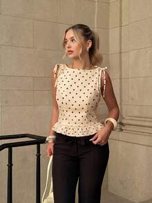 2026 New HoloChill Women Casual Colorblock Polka Dot Sleeveless Top, Summer Casual Bowknot Versatile Vest Top, Women Spring Clothing, Women Holiday Party Top, Women Beach Outfit, Women Elegant Summer Vacation Top - Apricot - View 4