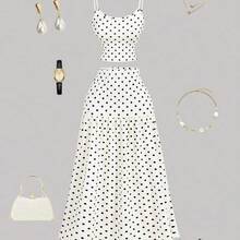 MOD Women's Polka Dot Camisole Top And Skirt Set, Fashionable For Vacation And Party, Collegiate, Casual, Elegant, Outfit For Women , Women's Summer Outfits,Party Sets For Women,Elegant Set Women, Polka Dot Set,White&Black Set,Elegant Women's Sets, Two Pieces Dress, Vacation Outfits Woman 2 Pieces, Cream Two Pieces Set - Multicolor - Ver 7