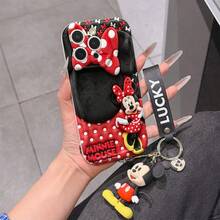 This Disney Mickey Mouse Lanyard Phone Case Is Fully Covered In TPU Material. It's Shockproof, Lightweight, And Compatible With IPhone17/16/11/13/15/15 Plus/15 Pro/15 Pro Max/12/14 Pro Max/11 Pro Max/12 Pro/12 Pro Max/13. This Phone Case Makes A Popular Birthday Gift Or Business Gift; It's Durable, Stain- And Fingerprint Resistant, And Suitable For Both Men And Women. The Set Also Includes A Mickey Mouse Phone Case And A Mickey Mouse Plush Bracelet. It's A Perfect Gift For Friends And Family. This Stylish Phone Case Is Fun, Lightweight, And Durable. IPhone17 Pro Max Phone Case, Minnie Mouse Phone Case. - trắng - Xem 6