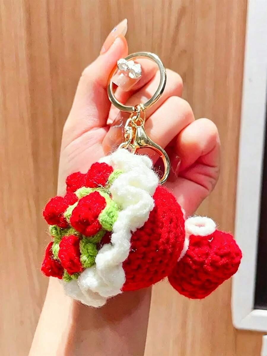 1个迷你钩针玫瑰花束钥匙扣,手工编织花朵钥匙圈,情人节、毕业典礼、婚礼、送给闺蜜、女友、周年纪念日的理想礼物 - 彩色 - 查看 1