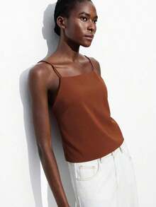 Blusa sin mangas con lazo ajustable, elegante para fiesta, oficina, viajes, casual, romántica, adecuada para invitados de boda, anfitriones, citas, fiestas, conciertos, desayunos, aeropuerto, vacaciones de verano - Marrón - Ver 5