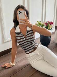 Top ajustado casual de mujer con estampado de lunares en contraste, verano - Multicolor 3 - Ver 10