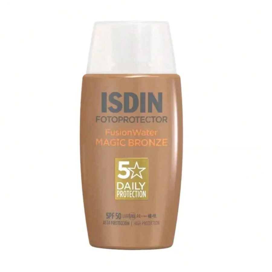 Isdin Protector Solar con Color Fusion Water Color Bronze SPF50+ Fotoprotector Facial 50 ml Protector Solar con Color Cobertura Natural Unifica Tono Acabado Sedoso Alta Protección UVA UVB - Marrón - Ver 1