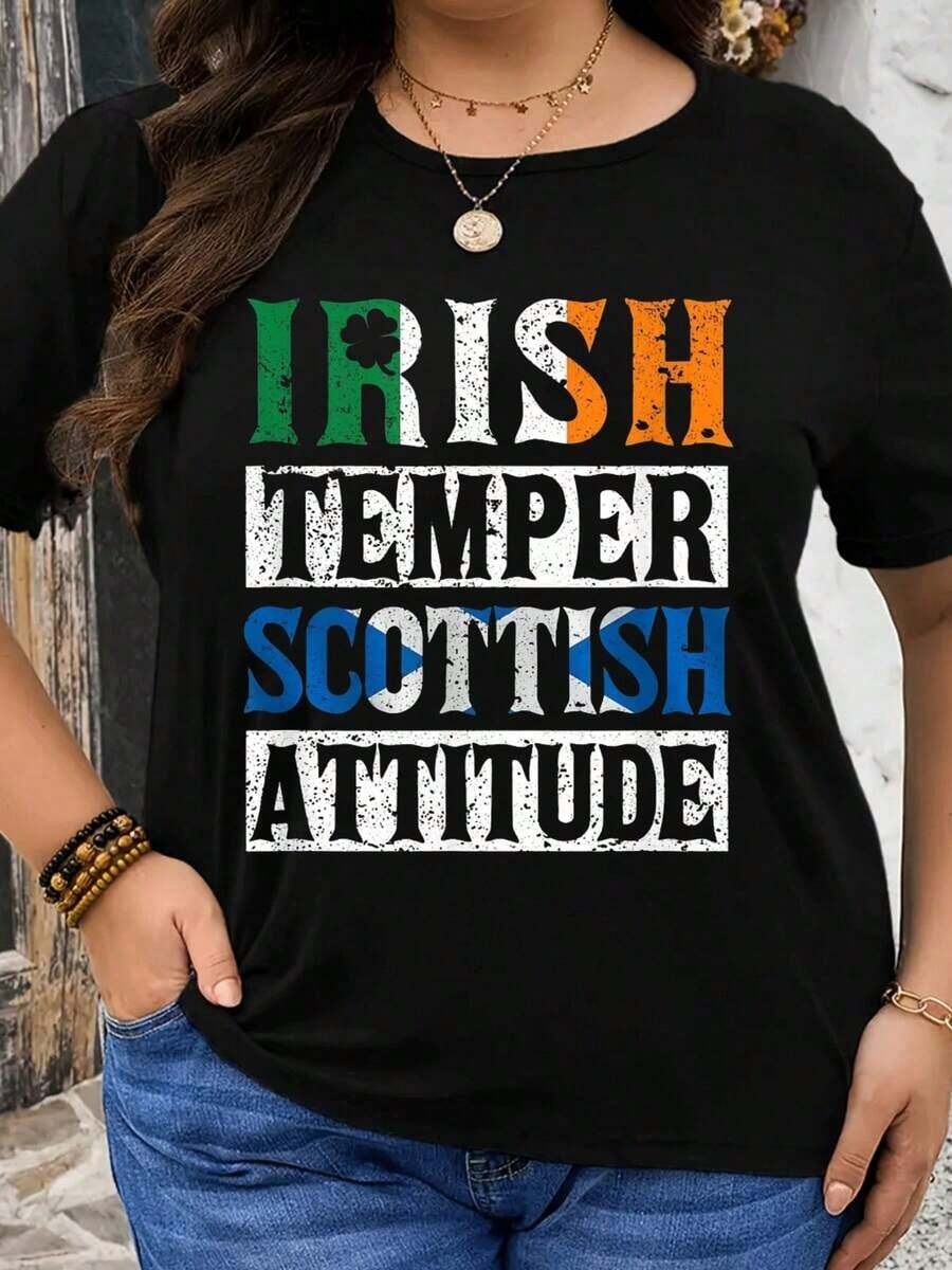 Camisetas de verano: Camiseta "Irish Temper Scottish Attitude" para el Día de San Patricio, disfraz de herencia celta, camiseta divertida y llamativa. Es una camiseta perfecta para regalar a amigos y familiares en cualquier día festivo u ocasión especial. Ropa de verano de 220g. - Negro - Ver 1