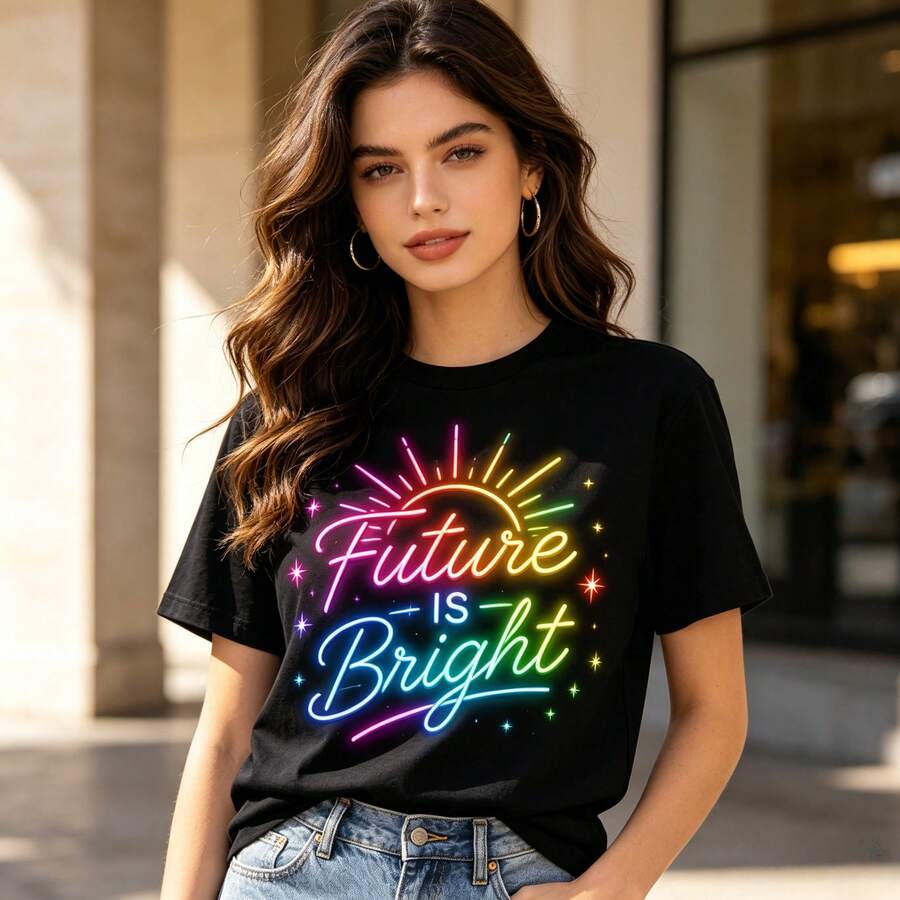 Playera de Graduada para Mujer, Camiseta de Algodón Cómoda con Diseño "Future Is Bright", Perfecta para Celebrar la Graduación 2026 - Negro - Ver 1