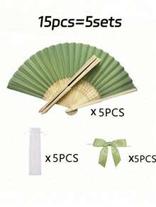 1/3/15/30入 夏季綠色系列婚禮禮物扇子組，女用摺疊扇，綠色蝴蝶結，透明沙袋，婚禮派對裝飾。適用於新娘禮物、生日派對伴手禮、伴娘團拍道具、夏季扇子、活動派對用品、多件裝派對禮物袋 - 彩色 - 查看 16
