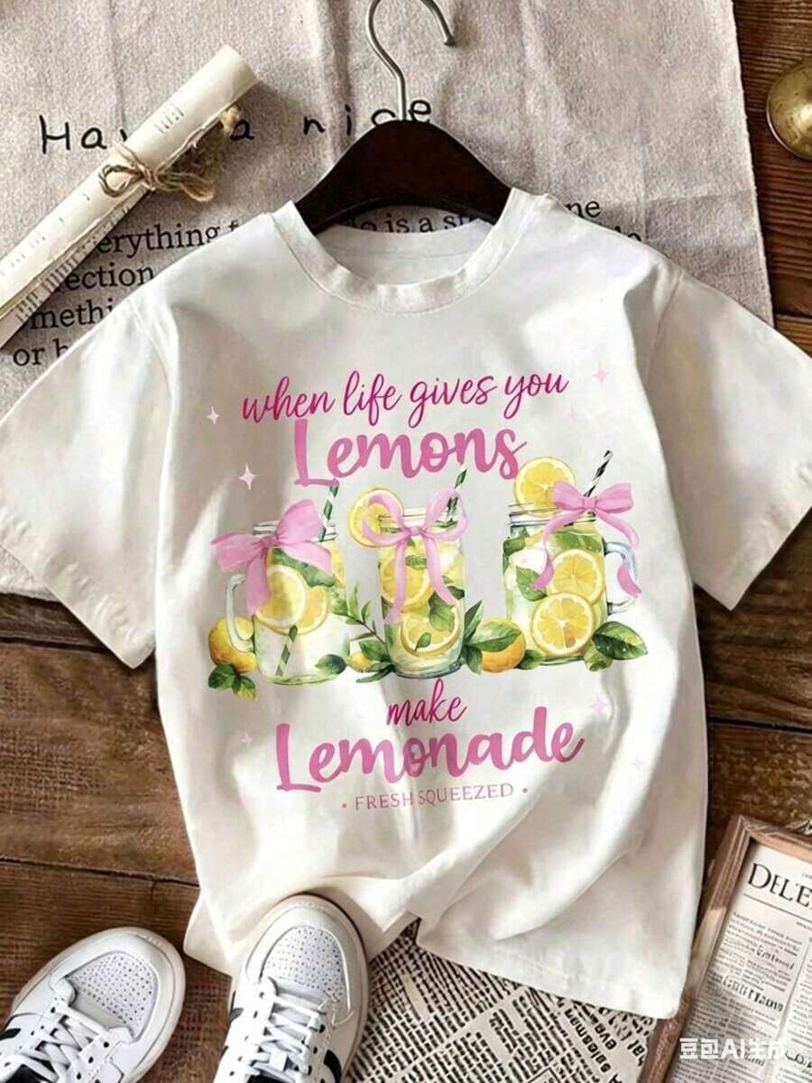 Women's Lemonade Print T-Shirt "When Life Gives You Lemons", Retro Casual T-Shirt With Lemon Print, Round Neck And Short Sleeves, Suitable For Summer, Vacation And Daily Wear, Unisex Casual T-Shirts - 白色 - 查看 1