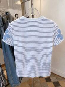 Camiseta casual de mujer de unicolor con cuello redondo, versátil para el verano - Multicolor 2 - Ver 2