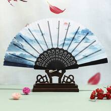 1 chiếc quạt xếp kiểu Trung Quốc mới, tay cầm màu đen, đường kính 7 inch, họa tiết hạc đôi/hoa sen/phong cảnh/nai, quạt cầm tay Trung Quốc mới. - A - Xem 8