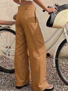 Women's Lightweight Linen Wide-Leg Pants, Loose Fit And Breathable - Khaki - View 3