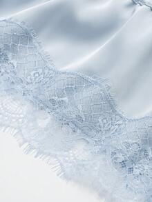 Lace Patchwork Silk-Feel Casual Camisole - Baby Blue - View 5